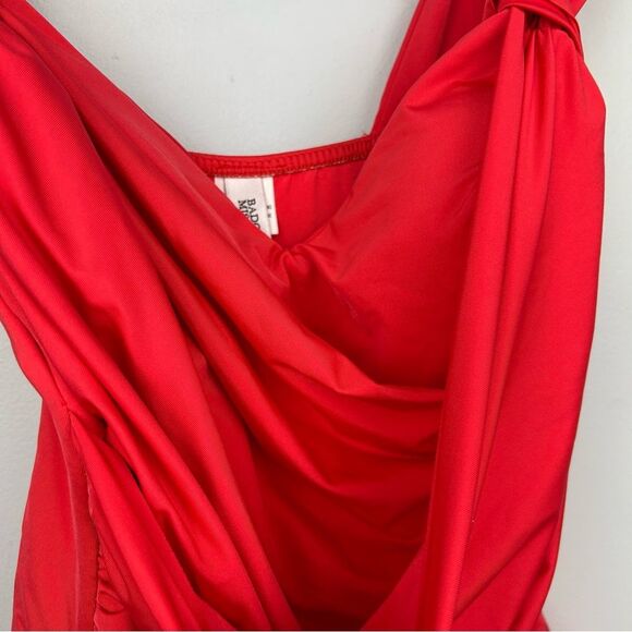Badgley Mischka One Piece Wide Strap Swimsuit Red Ruched Sweetheart Crossover 8 - Picture 6 of 14